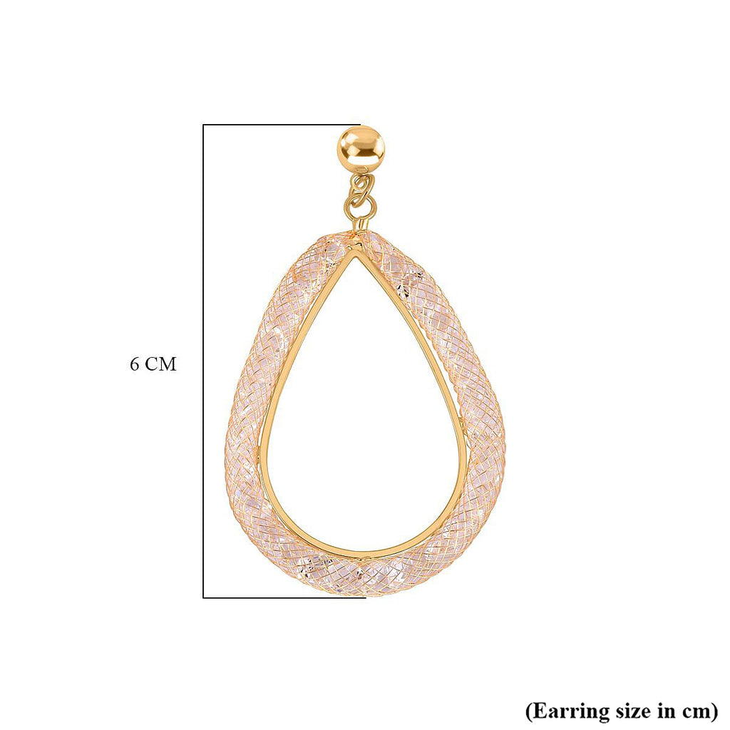 White Austrian Crystal Hoop Earrings in Yellow Gold Tone