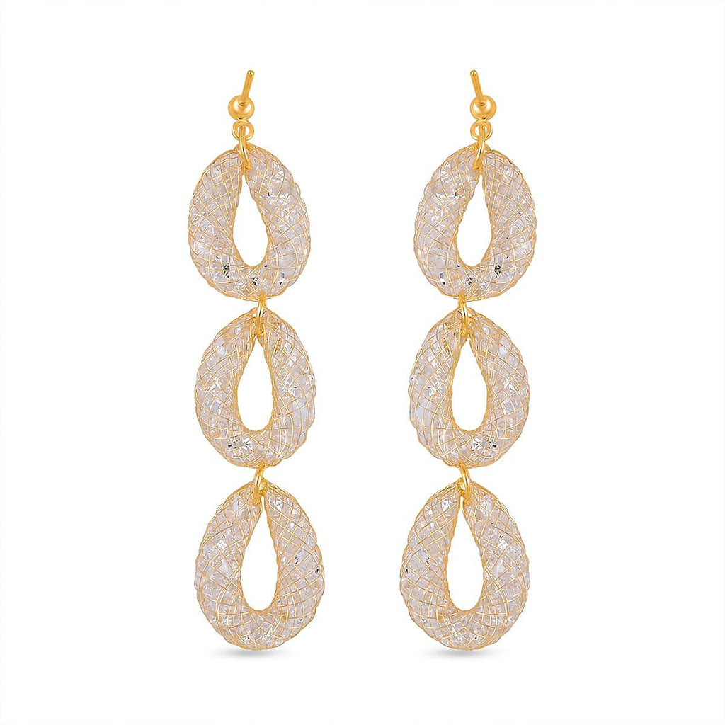 White Austrian Crystal Drop Earrings in Gold Tone