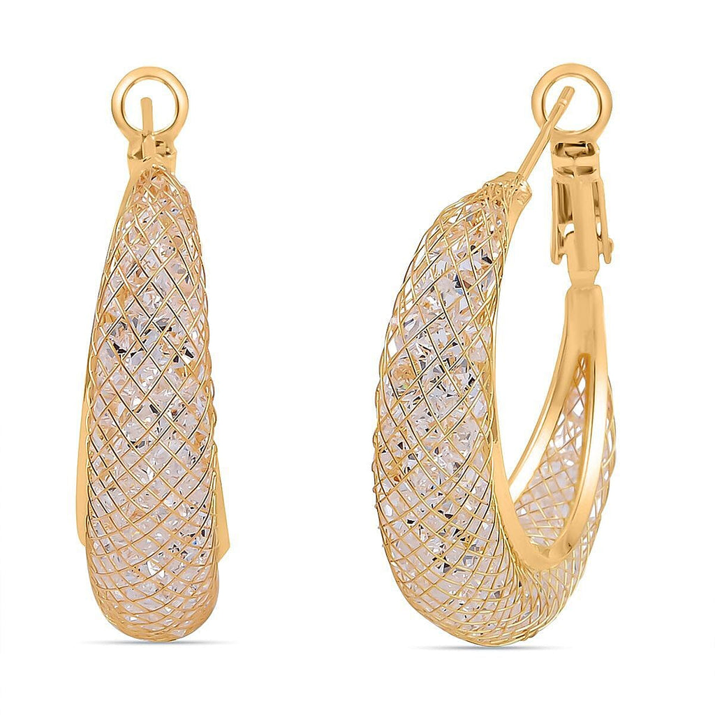 NY Close Out - White Austrian Crystal Hoop Earrings in Yellow Gold Tone