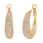NY Close Out - White Austrian Crystal Hoop Earrings in Yellow Gold Tone