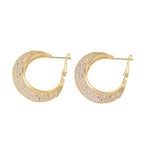 NY Close Out - White Austrian Crystal Hoop Earrings in Yellow Gold Tone