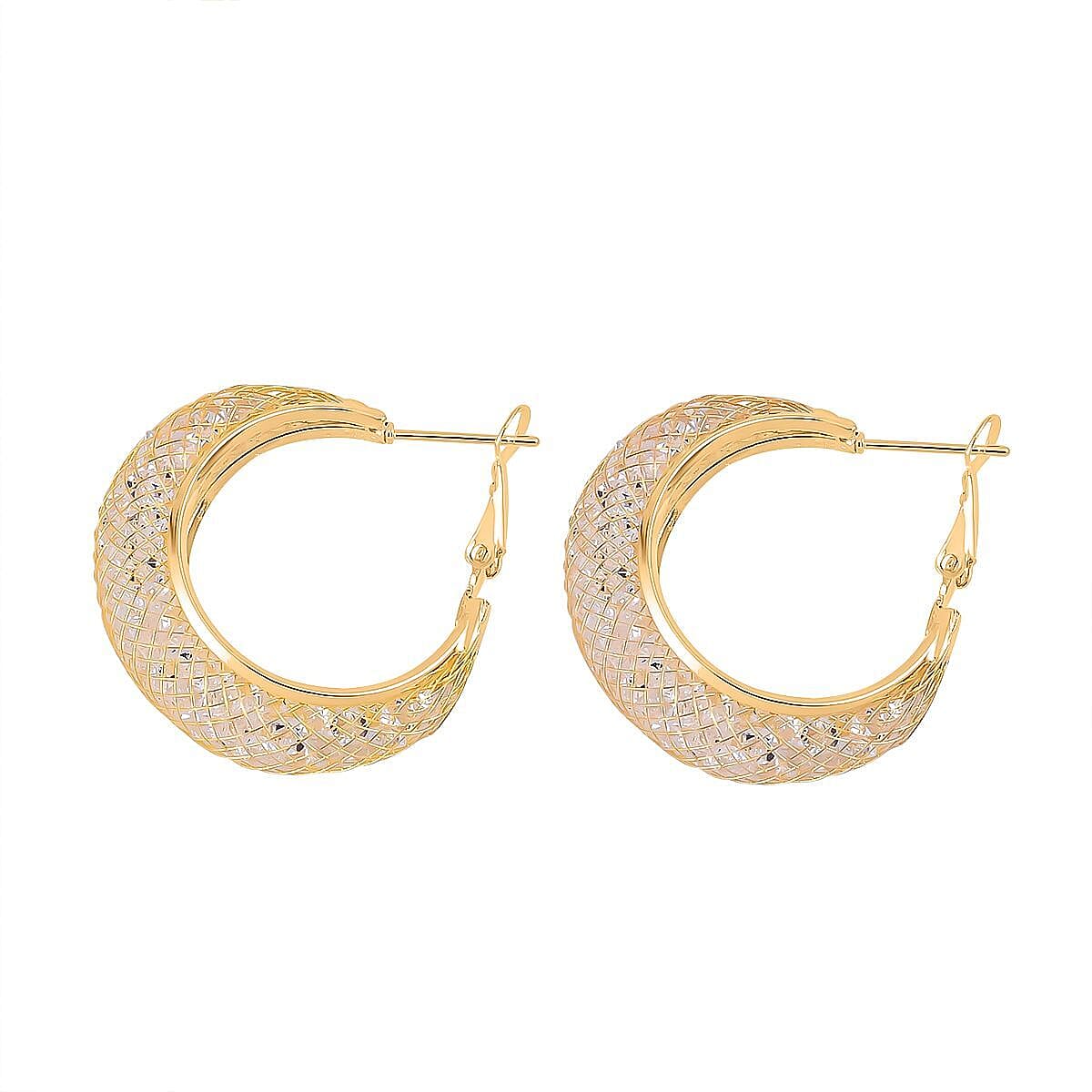 NY Close Out - White Austrian Crystal Hoop Earrings in Yellow Gold Tone 7664383 3