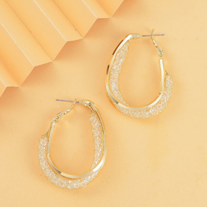 White Austrian Crystal Hoop Earrings in Yellow Gold Tone V32623849 2