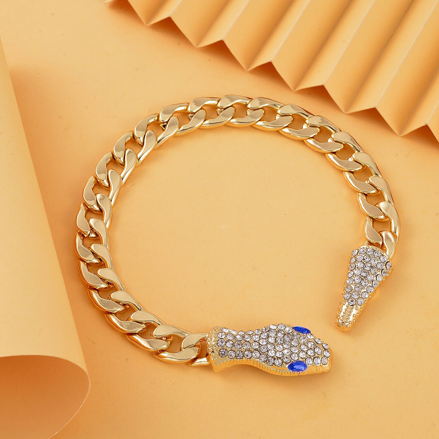 White &amp; Blue Crystal Serpent Bracelet (Size - 10.5) in Yellow Gold Tone 8364472 1