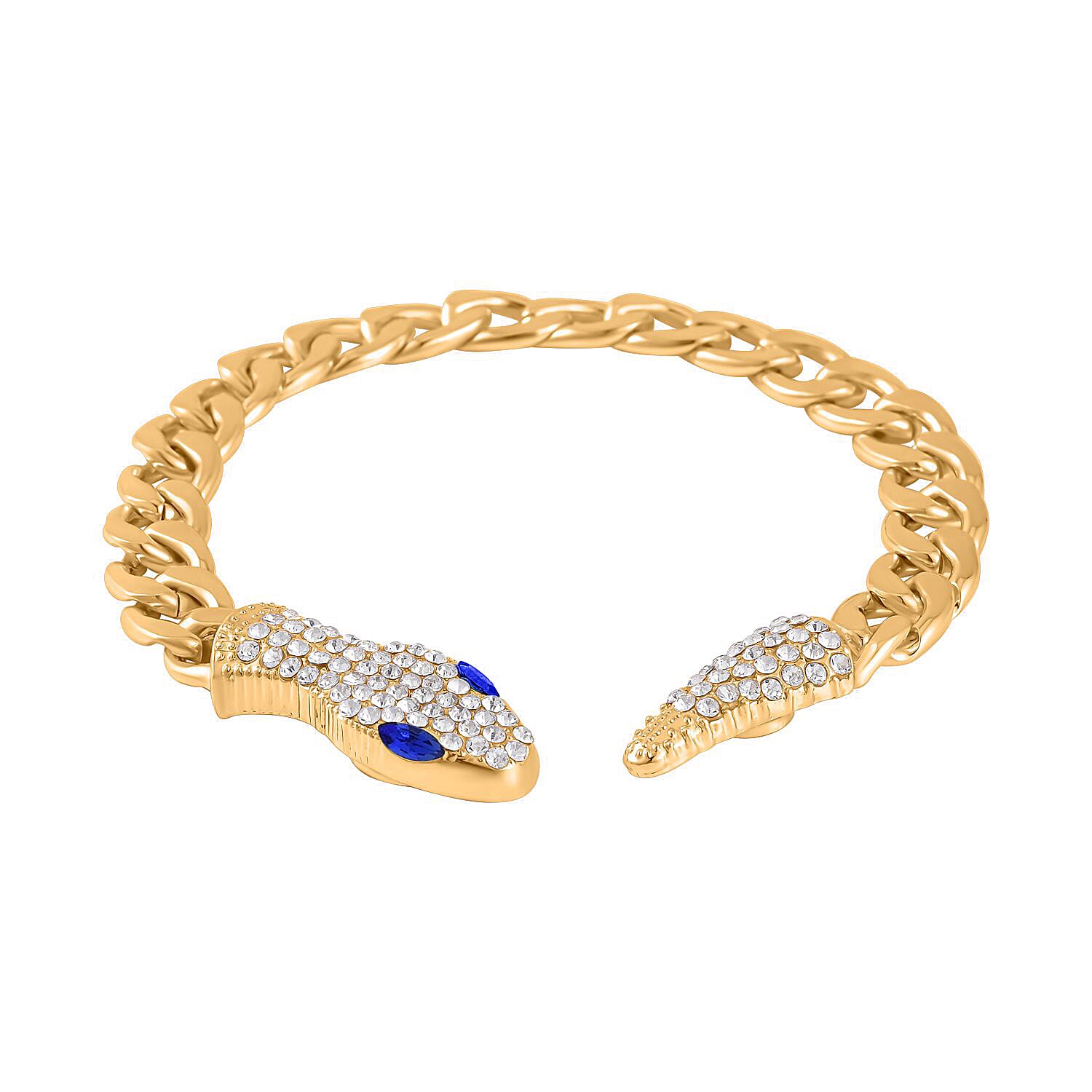 White &amp; Blue Crystal Serpent Bracelet (Size - 10.5) in Yellow Gold Tone 8364472 3