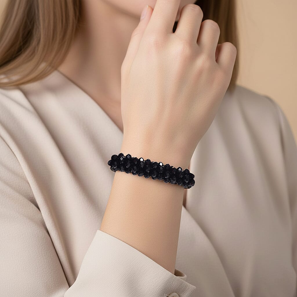 Black Crystal Bracelet (Size 7.5) in Gold Tone 8312712 2