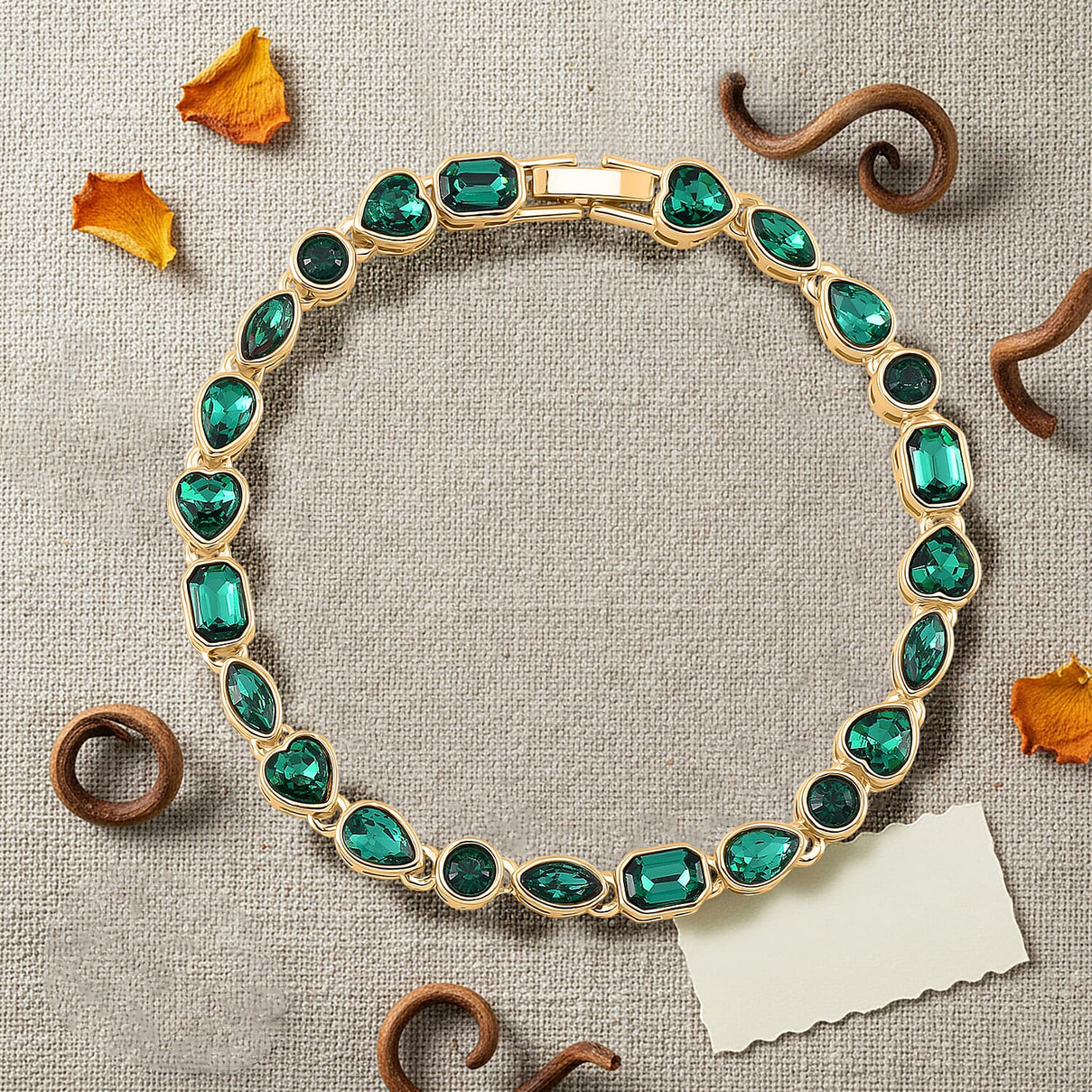 Emerald Crystal Bracelet (Size - 7.5) in Yellow Gold Tone 8309193 2
