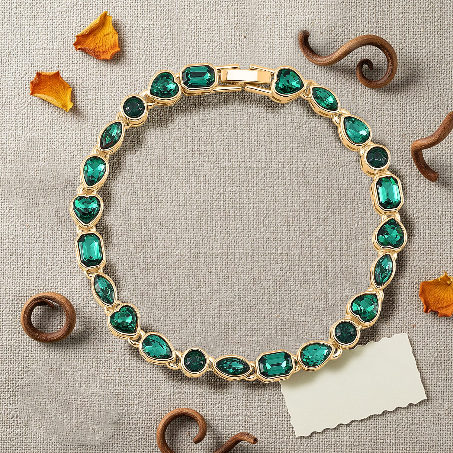 Emerald Crystal Bracelet (Size - 7.5) in Yellow Gold Tone 8309193 2