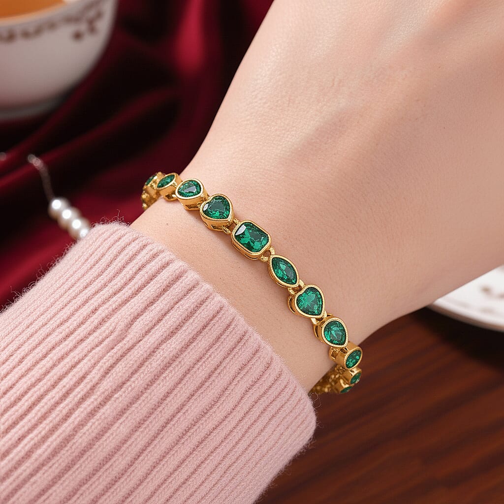 Emerald Crystal Bracelet (Size - 7.5) in Yellow Gold Tone 8309193 3