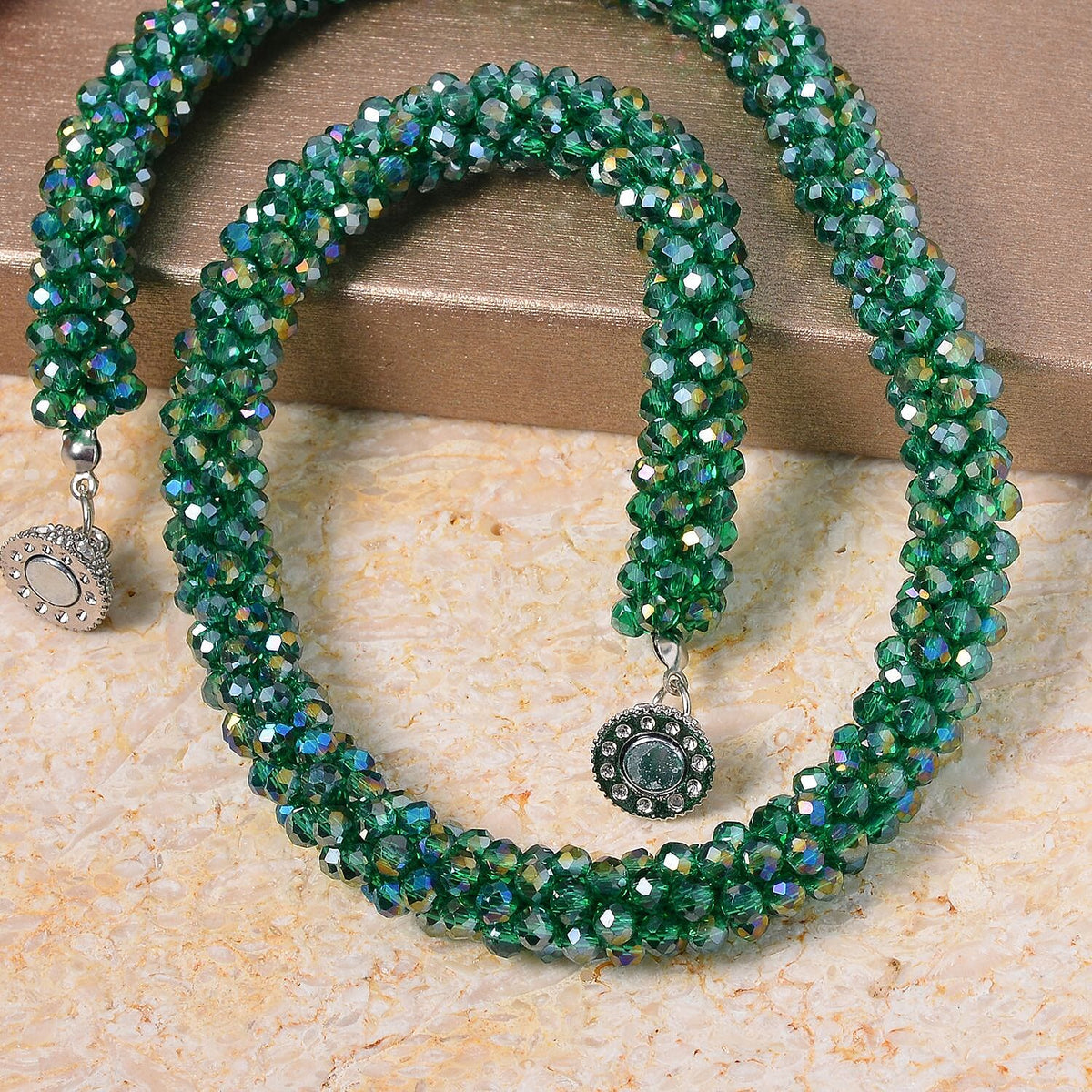 Green Crystal Necklace (Size - 20) With Austrian Crystal Embellished Magnetic Clasp V32638431 2