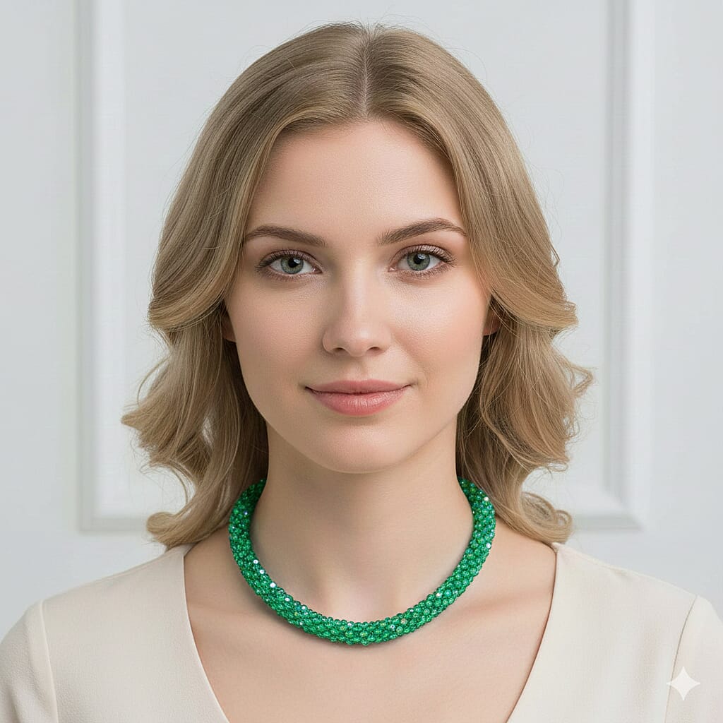Green Crystal Necklace (Size - 20) With Austrian Crystal Embellished Magnetic Clasp V32638431 3