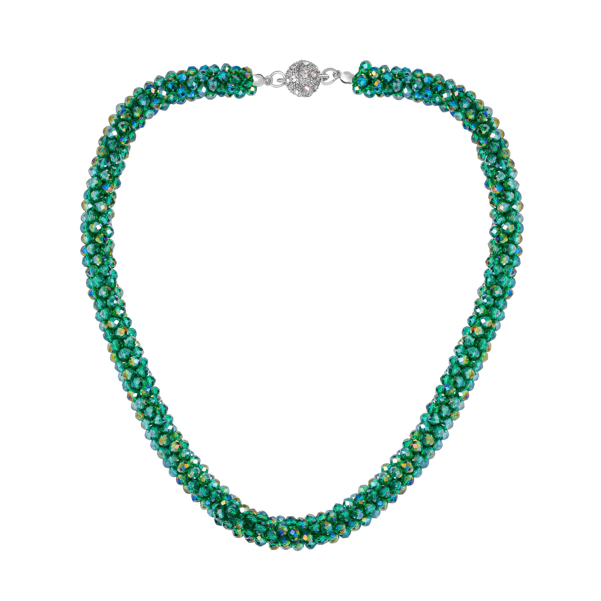 Green Crystal Necklace (Size - 20) With Austrian Crystal Embellished Magnetic Clasp V32638431 4
