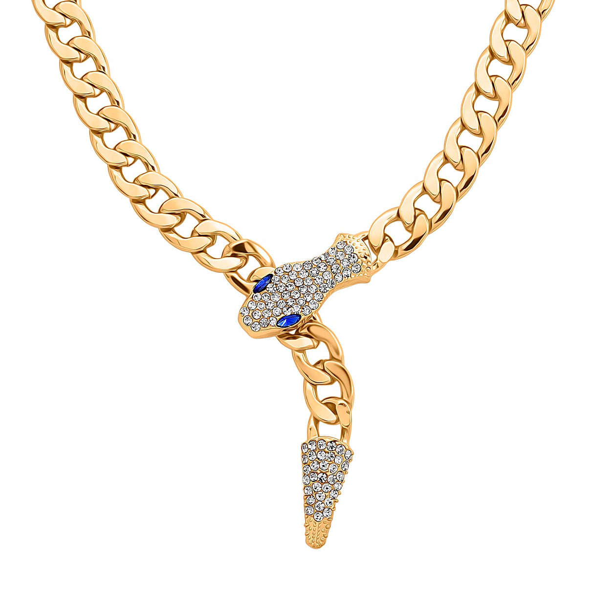 White &amp; Blue Crystal Serpent Necklace (Size - 21) in Yellow Gold Tone 8379613 0
