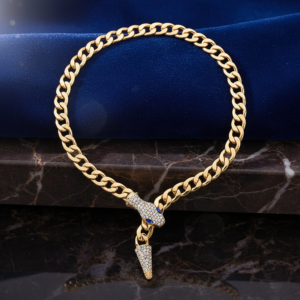 White &amp; Blue Crystal Serpent Necklace (Size - 21) in Yellow Gold Tone 8379613 2