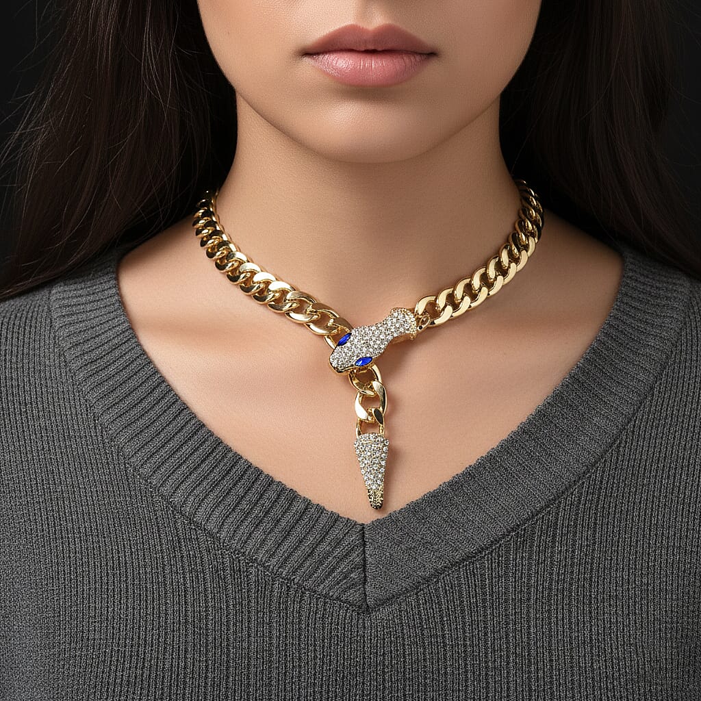 White &amp; Blue Crystal Serpent Necklace (Size - 21) in Yellow Gold Tone 8379613 3