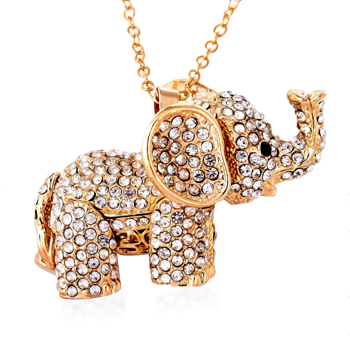 White &amp; Black Crystal Elephant Necklace (Size 24 - 2 Ext) in Yellow Gold Plating 8313393 0