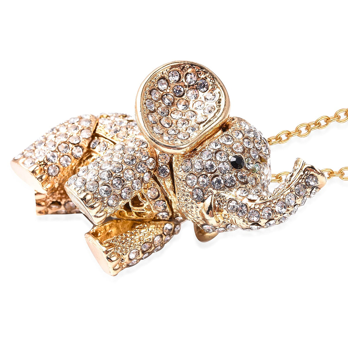 White &amp; Black Crystal Elephant Necklace (Size 24 - 2 Ext) in Yellow Gold Plating 8313393 3
