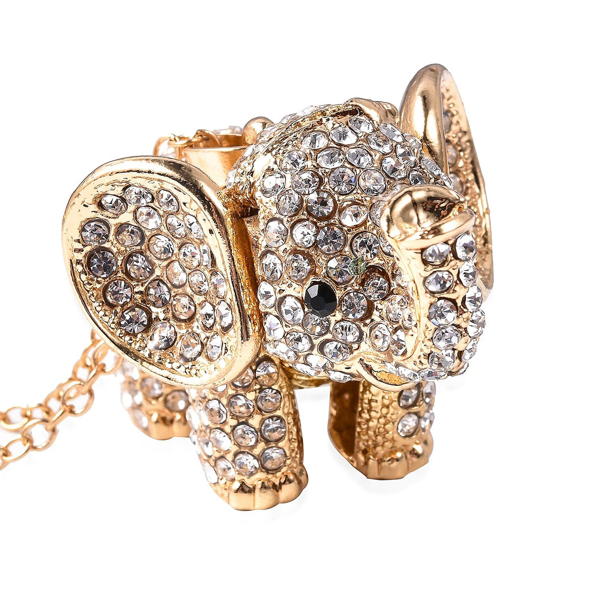 White &amp; Black Crystal Elephant Necklace (Size 24 - 2 Ext) in Yellow Gold Plating 8313393 4