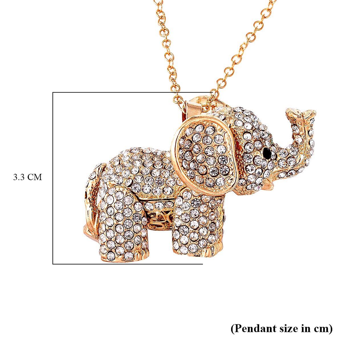 White &amp; Black Crystal Elephant Necklace (Size 24 - 2 Ext) in Yellow Gold Plating 8313393 5