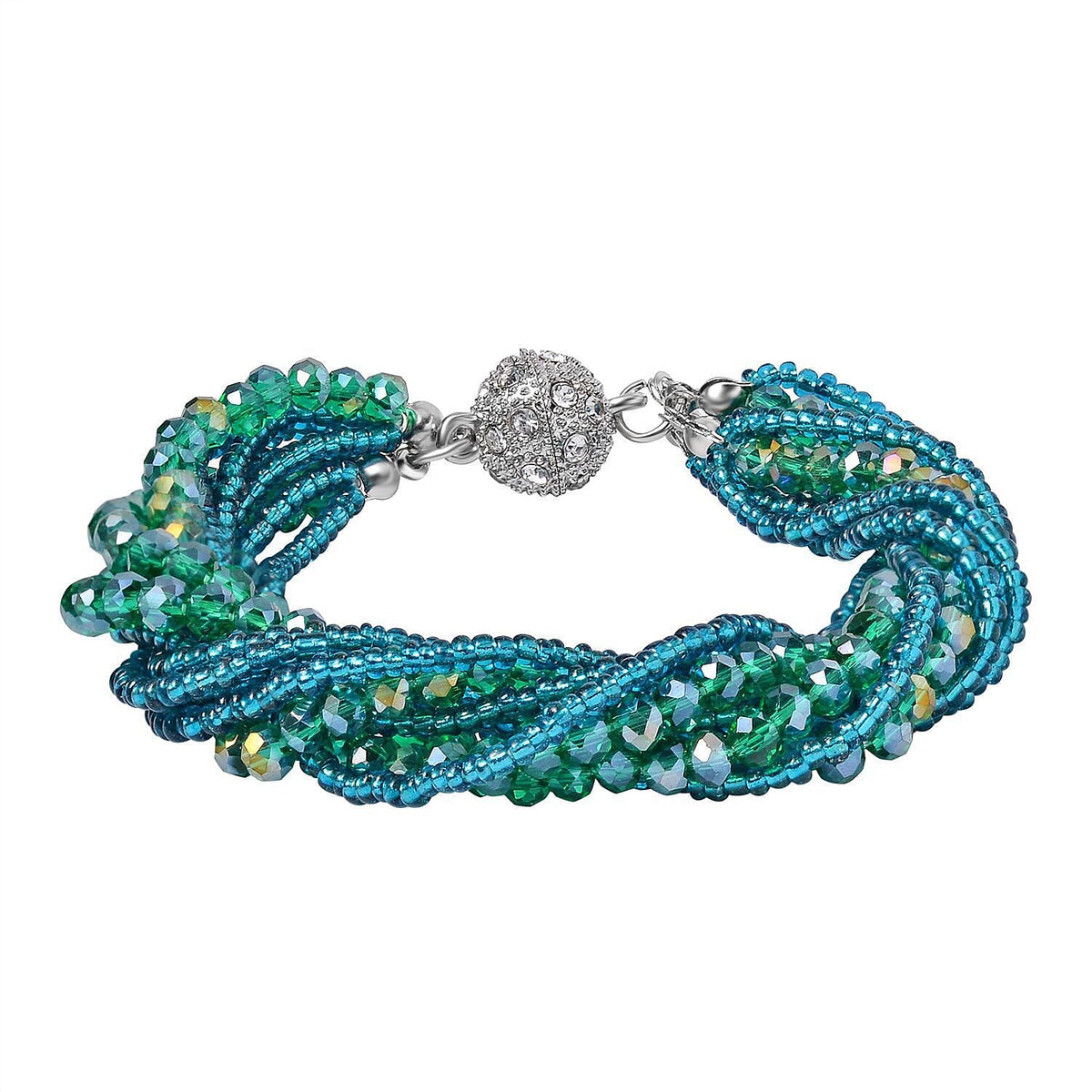 Austrian White Crystal &amp; Green Crystal Bracelet (Size - 8) 7652475 0