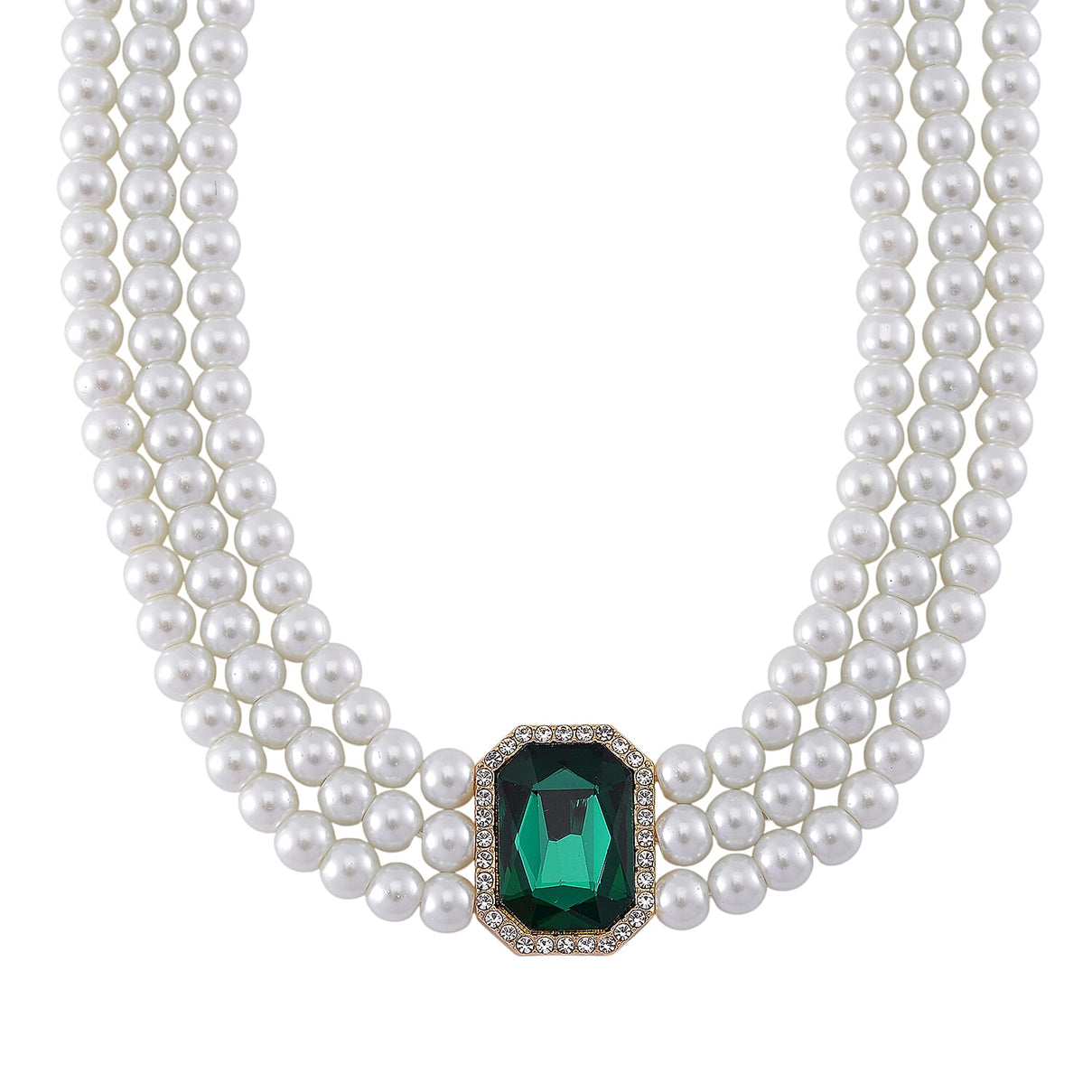 White Glass Pearl Choker Necklace (Size - 16-4 Inch Ext) with White Crystal and Green Glass 8411906 0