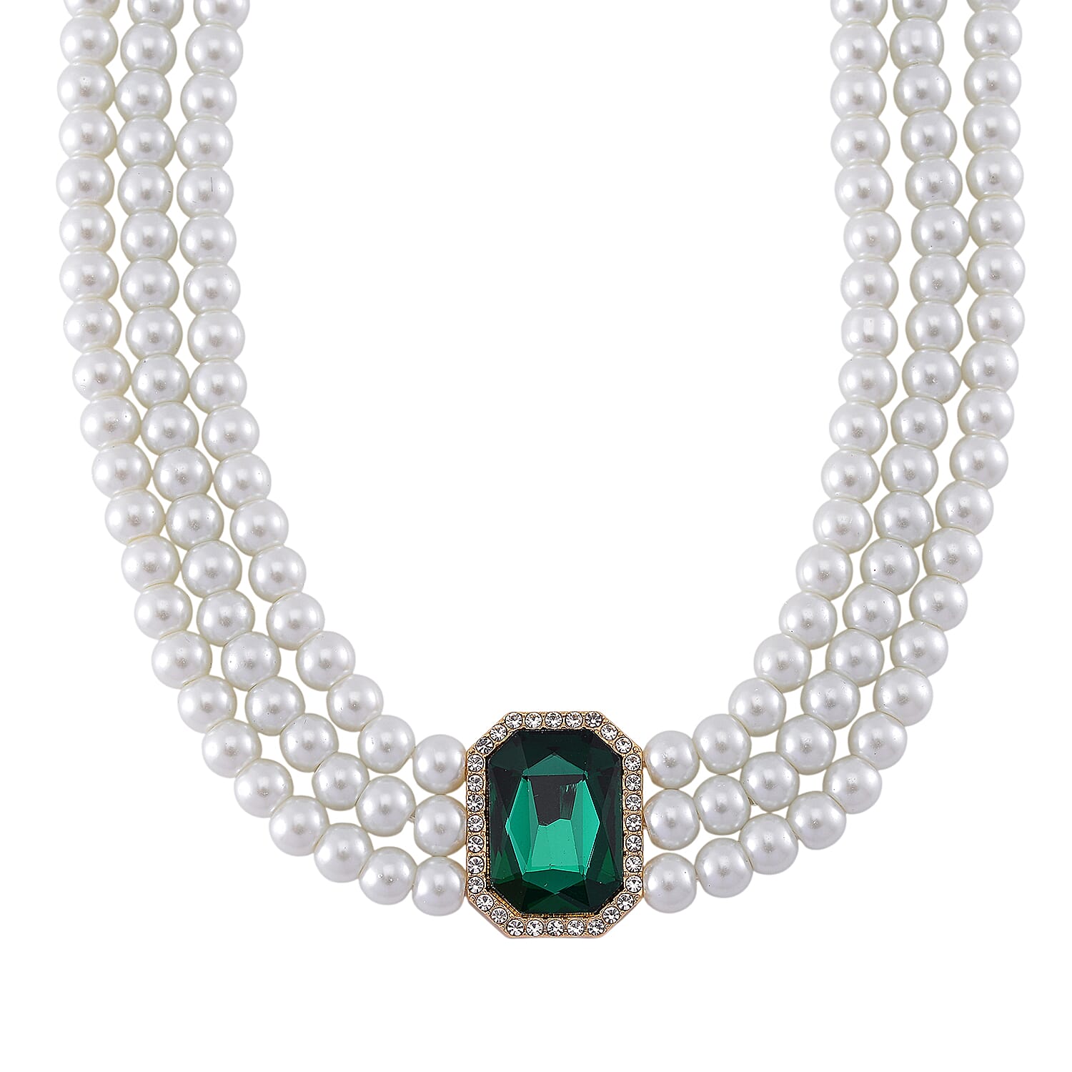 White Glass Pearl Choker Necklace (Size - 16-4 Inch Ext) with White Crystal and Green Glass 8411906 0