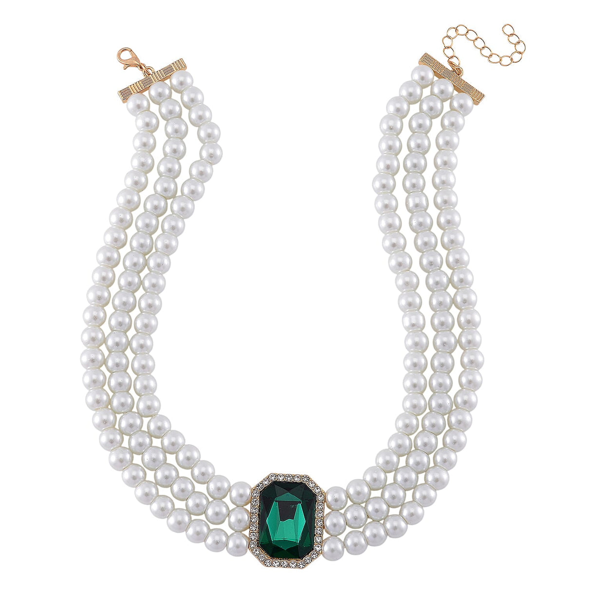 White Glass Pearl Choker Necklace (Size - 16-4 Inch Ext) with White Crystal and Green Glass 8411906 4