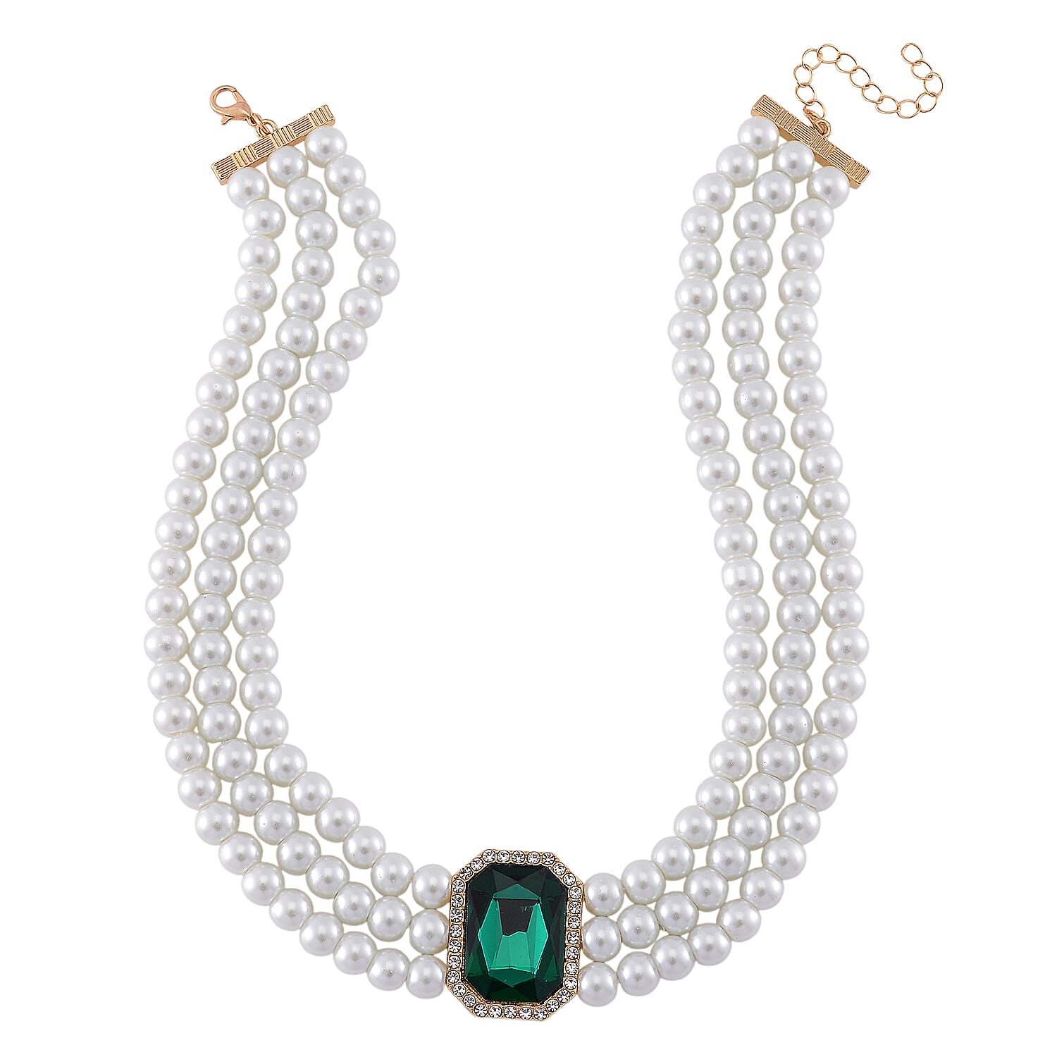 White Glass Pearl Choker Necklace (Size - 16-4 Inch Ext) with White Crystal and Green Glass 8411906 4