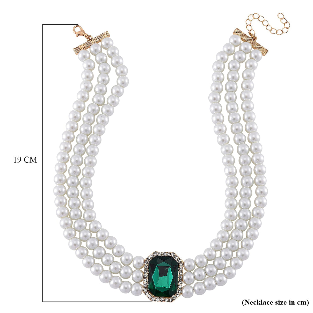 White Glass Pearl Choker Necklace (Size - 16-4 Inch Ext) with White Crystal and Green Glass 8411906 6