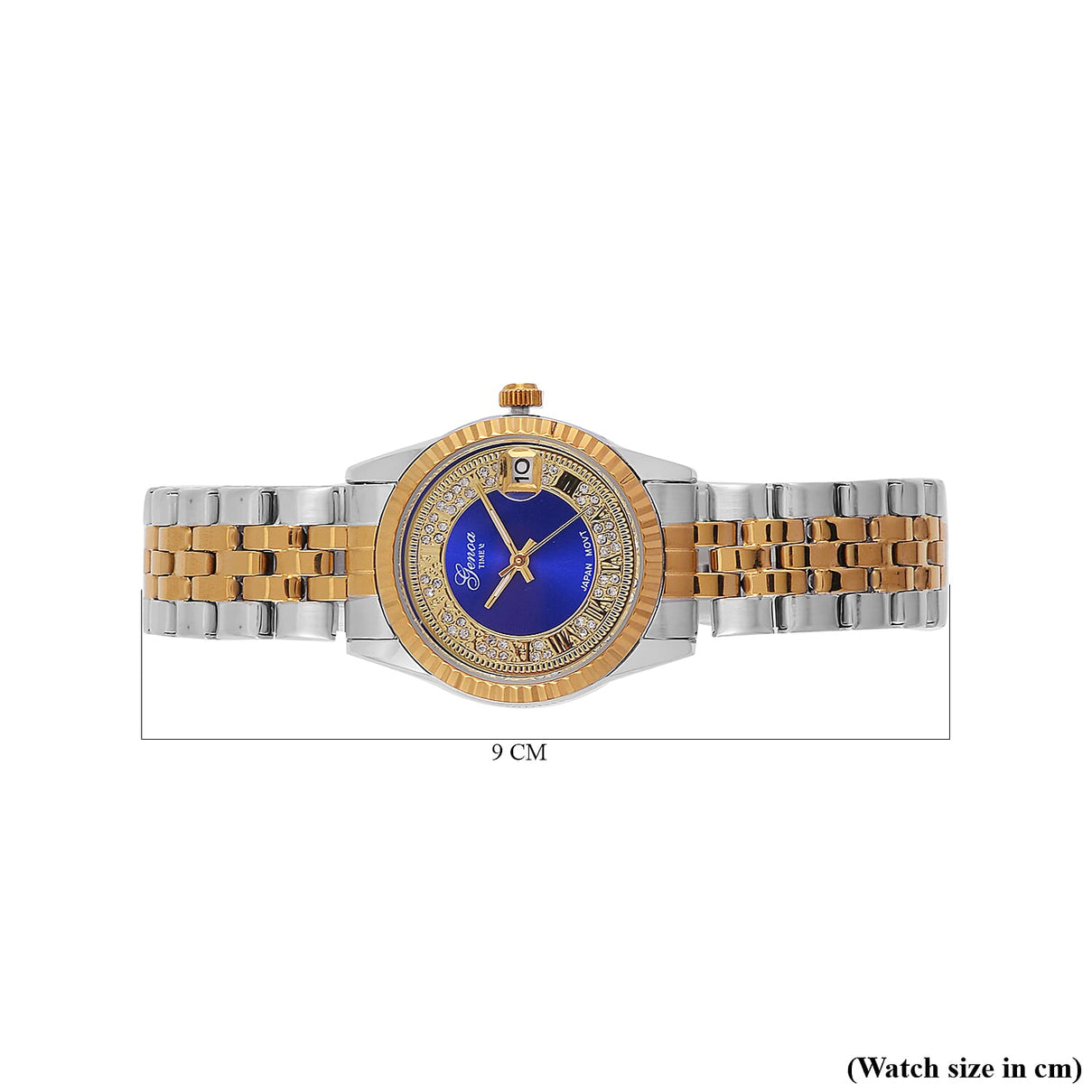Designer Inspired - GENOA TIME V2 Japan Movt. Blue Sunshine Literal Crystal Studded Dial 3 ATM WR Watch with Stainless Steel Chain Strap in Dual Tone 7746035 7