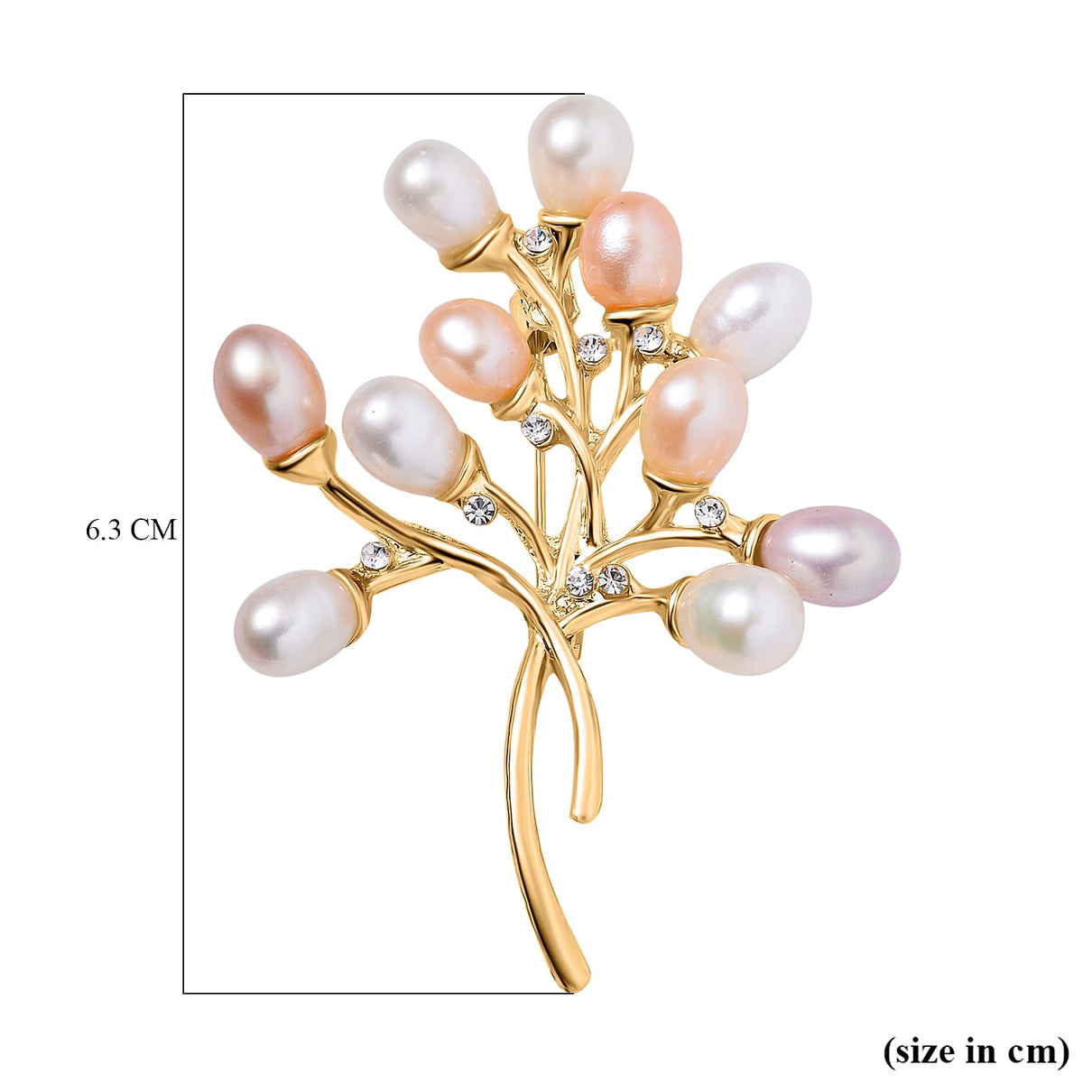 White Austrian Crystal &amp; Multi Colour Fresh Water Pearl Brooch in Yellow Gold Tone 7602358 4