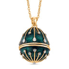 The Luxury Egg Collection - White Crystal & Multi Colour Enamelled Egg Pendant with Chain (Size 24-2 Ext) - Green