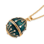 The Luxury Egg Collection - White Crystal & Multi Colour Enamelled Egg Pendant with Chain (Size 24-2 Ext) - Green