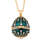The Luxury Egg Collection - White Crystal & Multi Colour Enamelled Egg Pendant with Chain (Size 24-2 Ext) - Green
