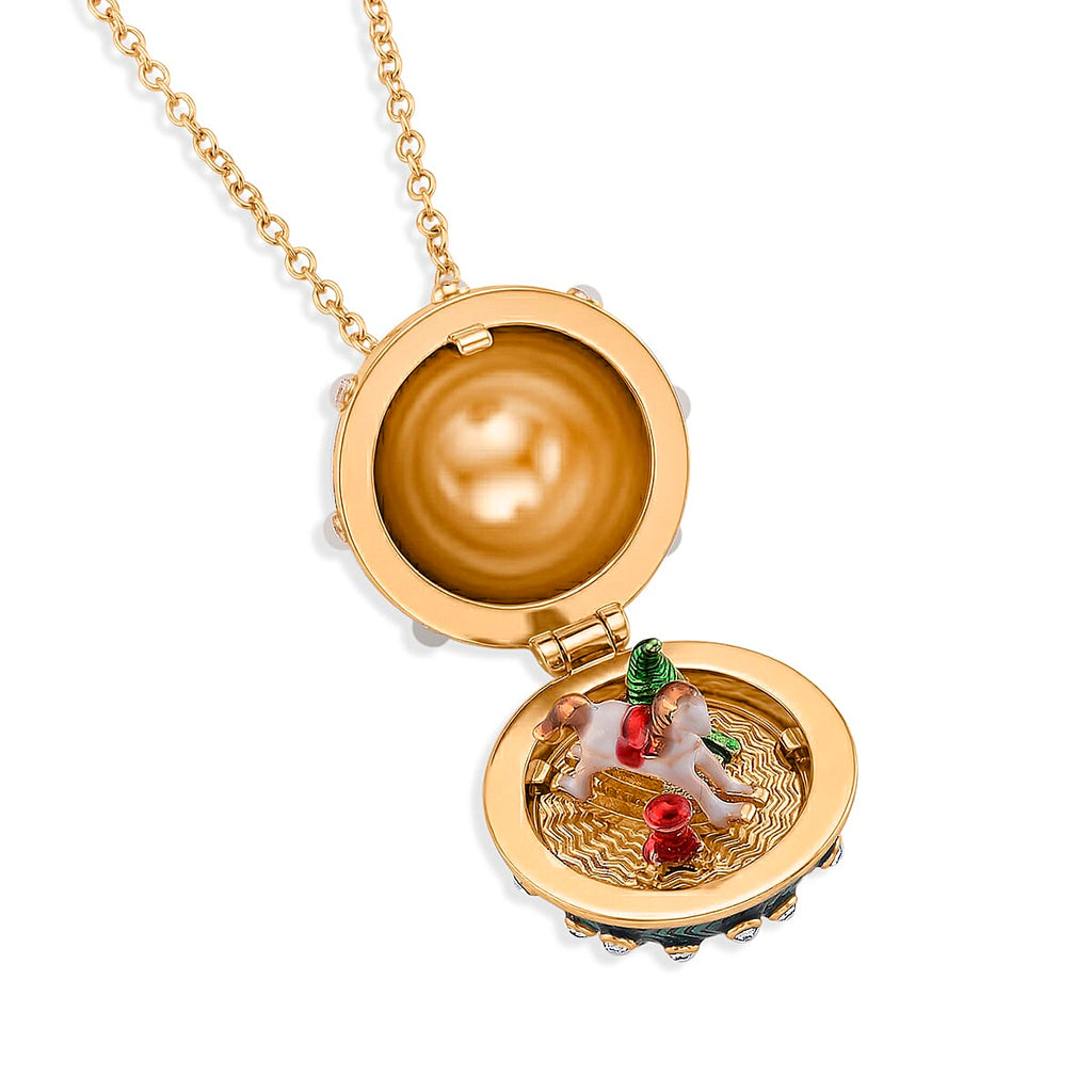 The Luxury Egg Collection - White Crystal & Multi Colour Enamelled Egg Pendant with Chain (Size 24-2 Ext) - Green