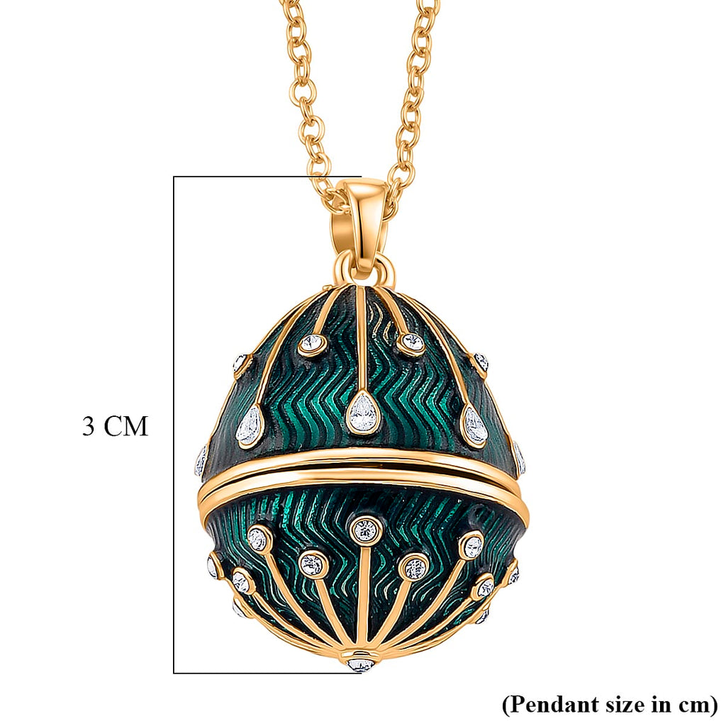 The Luxury Egg Collection - White Crystal & Multi Colour Enamelled Egg Pendant with Chain (Size 24-2 Ext) - Green