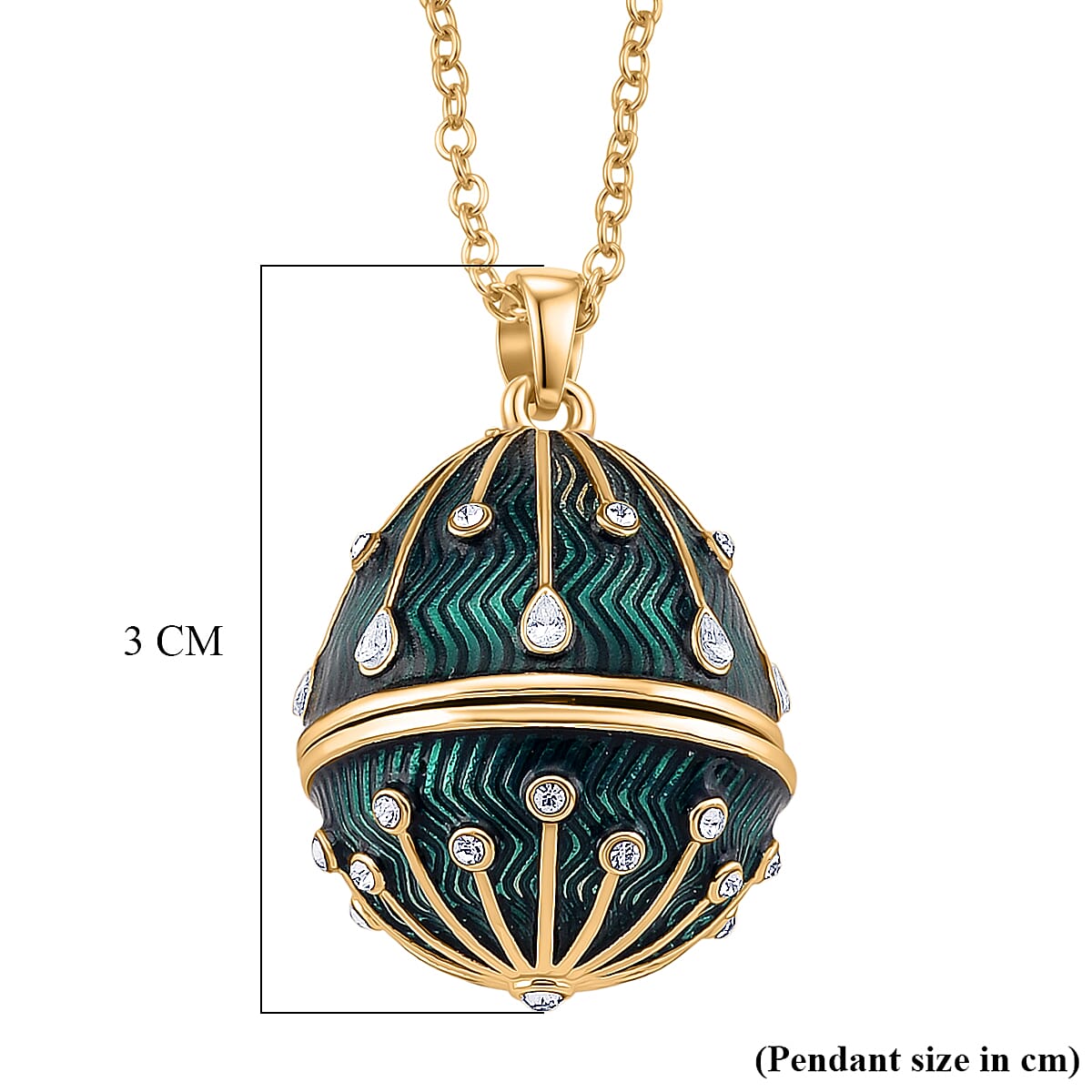The Luxury Egg Collection - White Crystal &amp; Multi Colour Enamelled Egg Pendant with Chain (Size 24+2 Ext) - Green V32514652 9