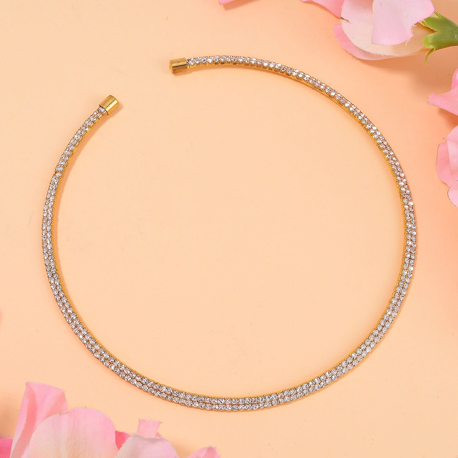 White Austrian Crystal Tennis Necklace (Size - 15) in Gold Tone 7664496 1