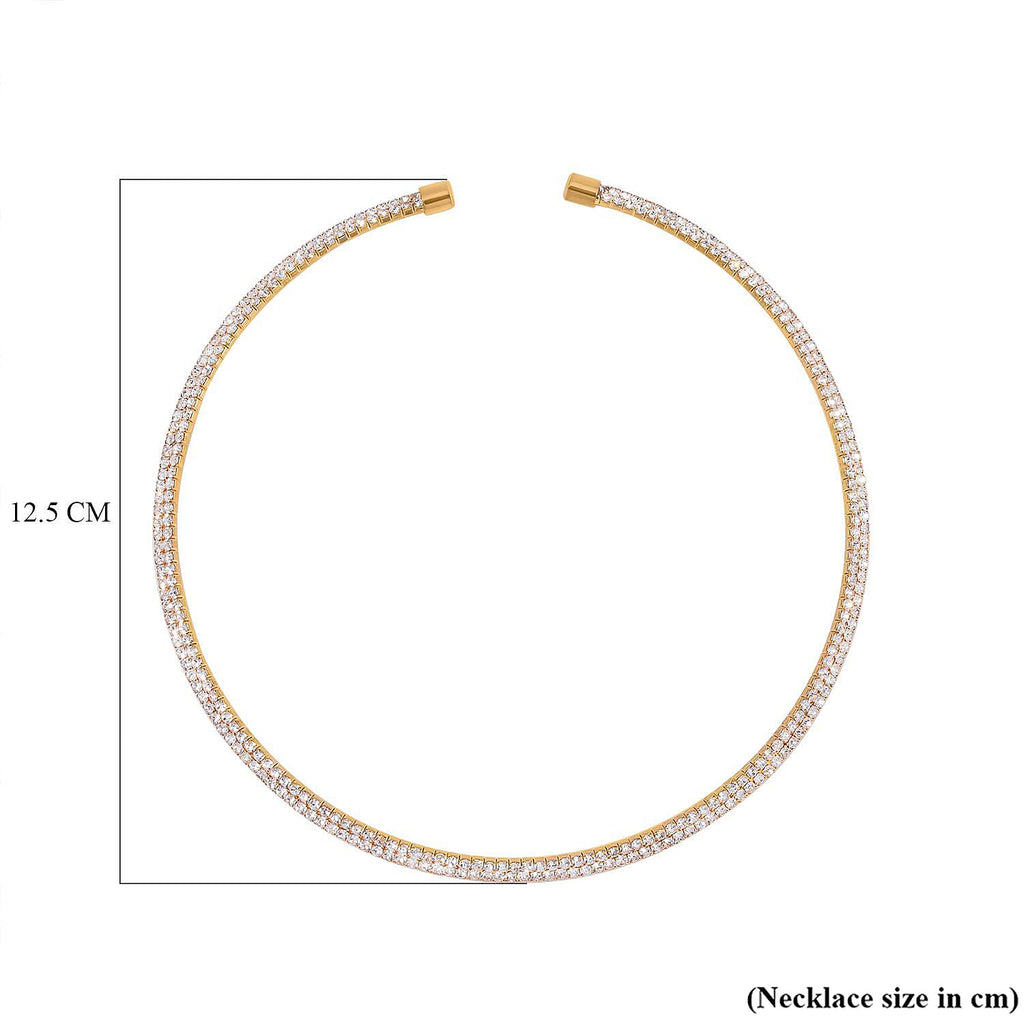 White Austrian Crystal Tennis Necklace (Size - 15) in Gold Tone