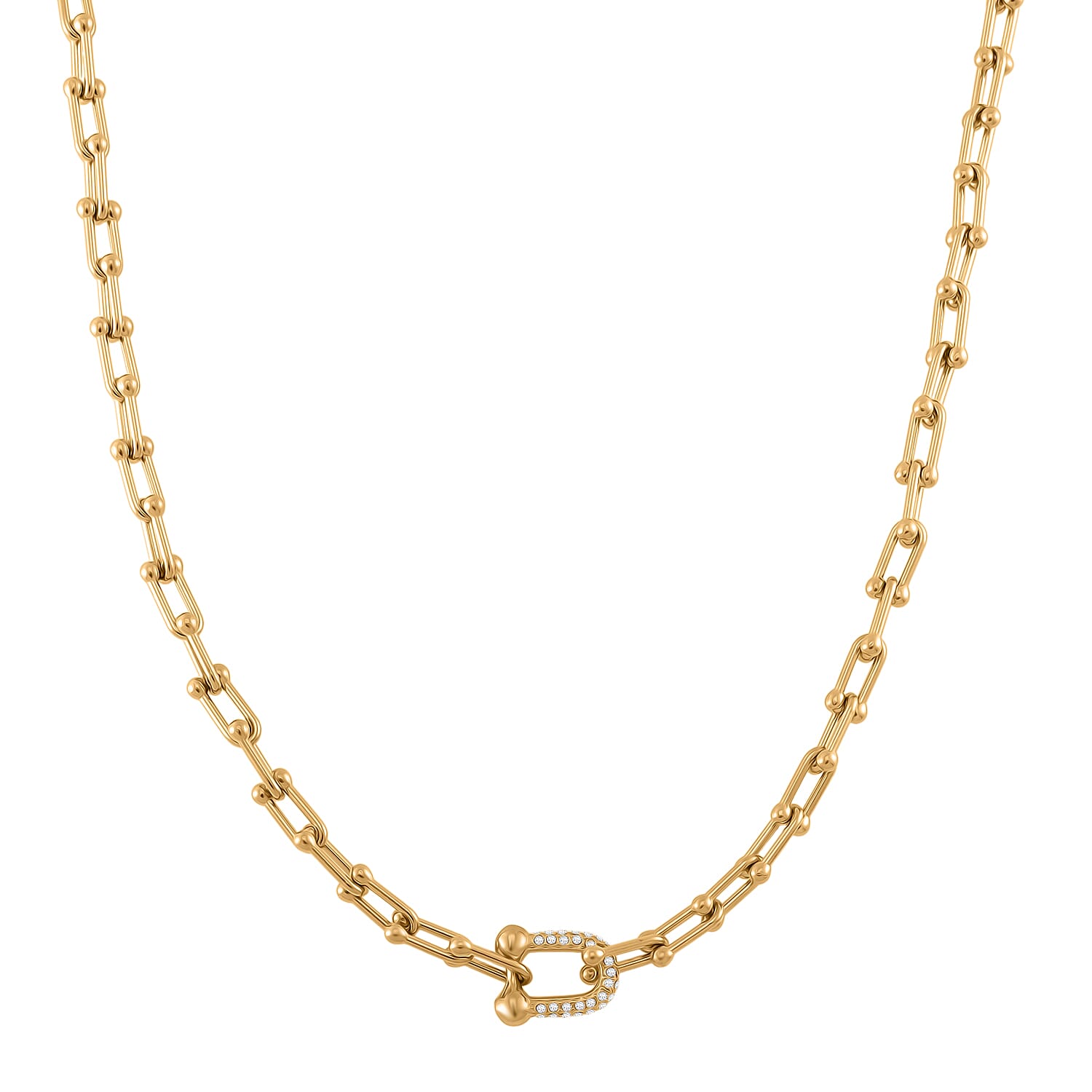 Designer Inspired White Crystal U-Link Necklace (Size - 18 - 2 Ext) with Lobster Clasp in Yellow Gold Tone 7994055 0