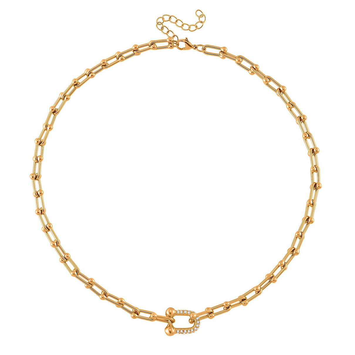Designer Inspired White Crystal U-Link Necklace (Size - 18 - 2 Ext) with Lobster Clasp in Yellow Gold Tone 7994055 3