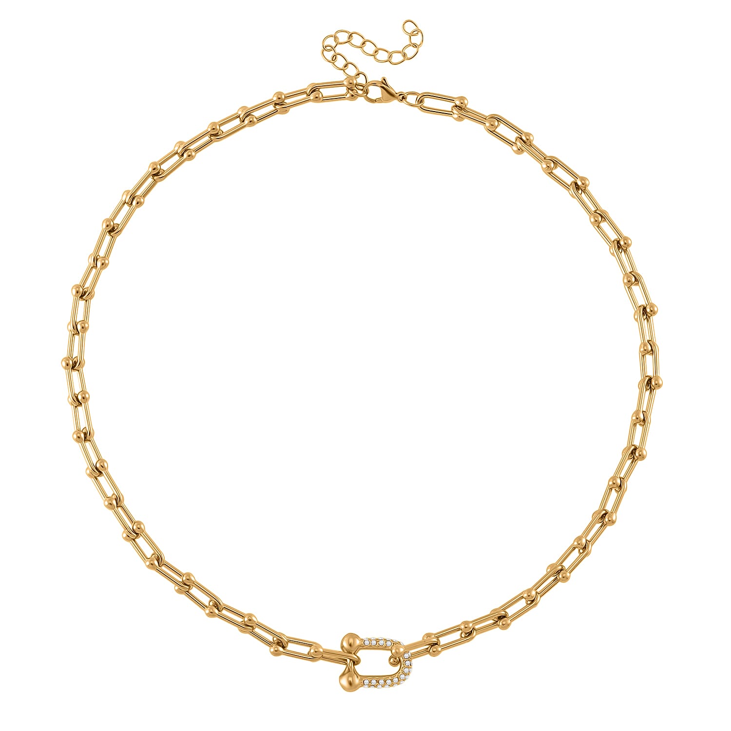 Designer Inspired White Crystal U-Link Necklace (Size - 18 - 2 Ext) with Lobster Clasp in Yellow Gold Tone 7994055 3