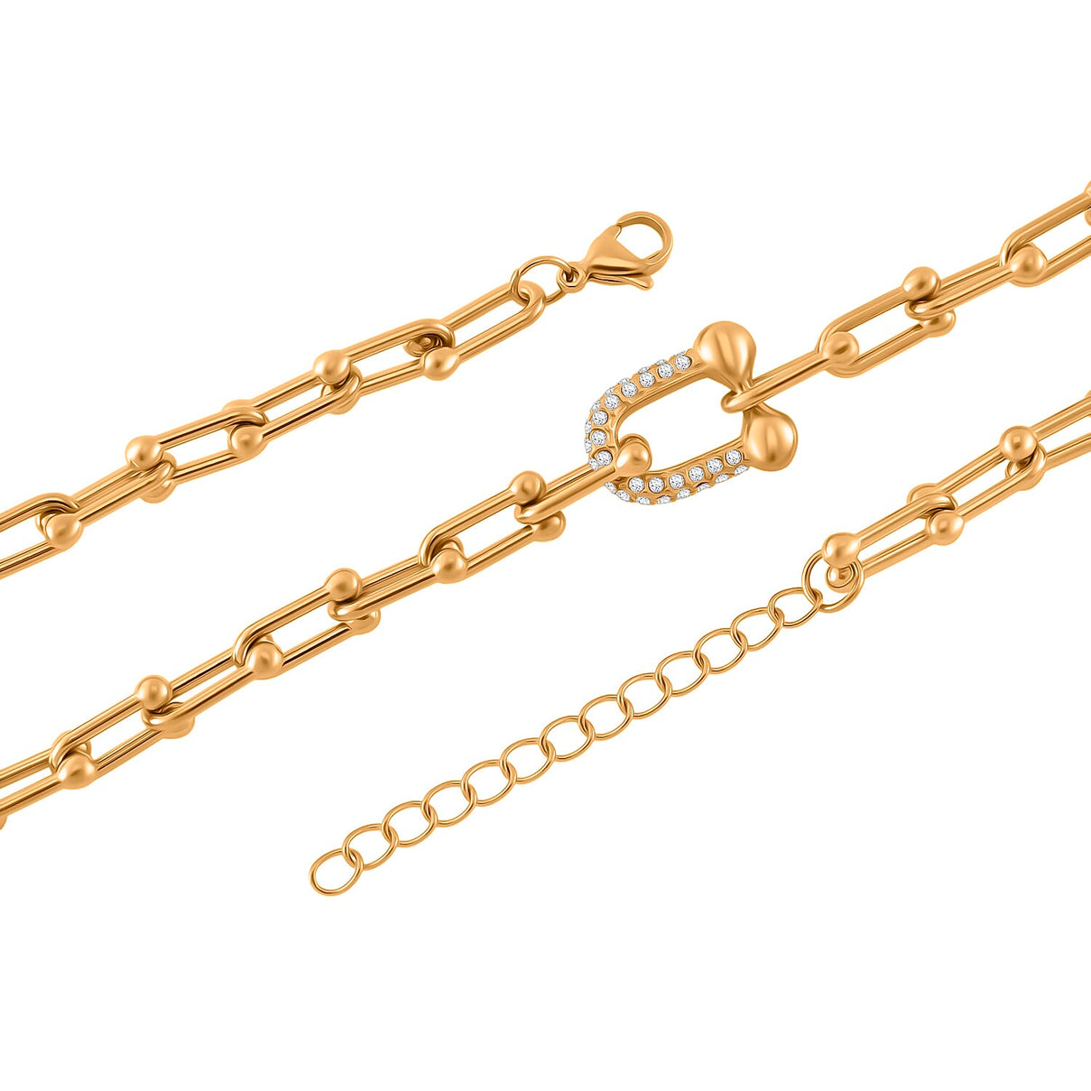 Designer Inspired White Crystal U-Link Necklace (Size - 18 - 2 Ext) with Lobster Clasp in Yellow Gold Tone 7994055 4