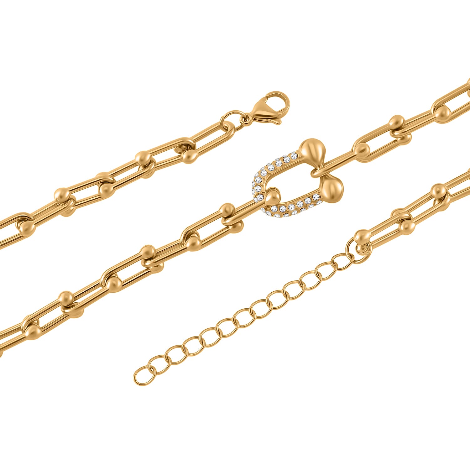 Designer Inspired White Crystal U-Link Necklace (Size - 18 - 2 Ext) with Lobster Clasp in Yellow Gold Tone 7994055 4