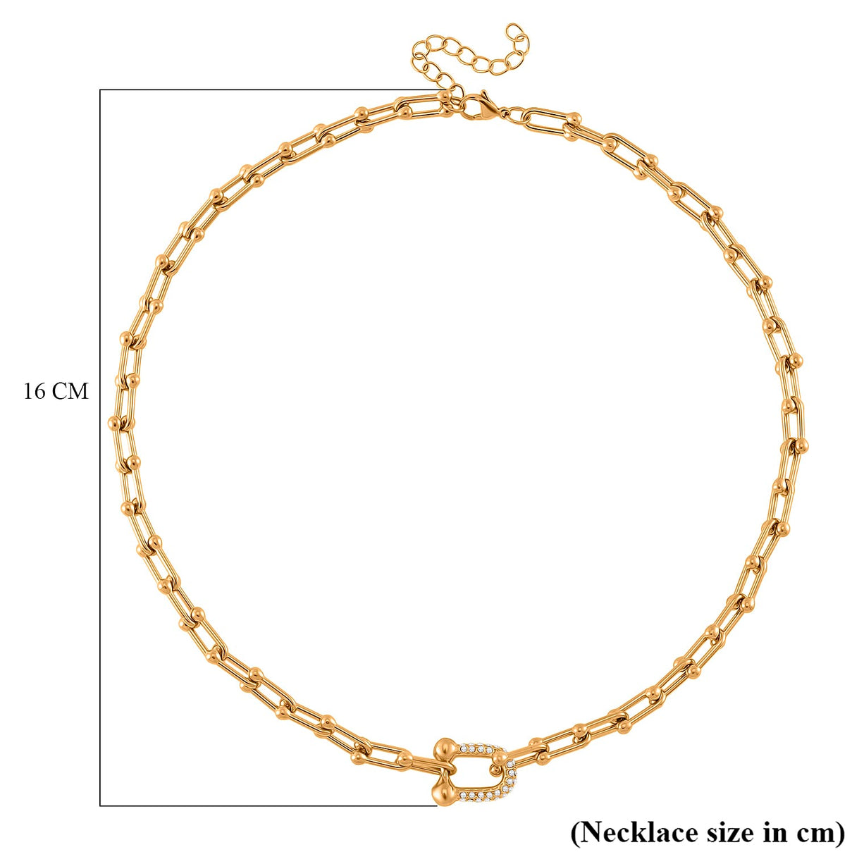 Designer Inspired White Crystal U-Link Necklace (Size - 18 - 2 Ext) with Lobster Clasp in Yellow Gold Tone 7994055 6