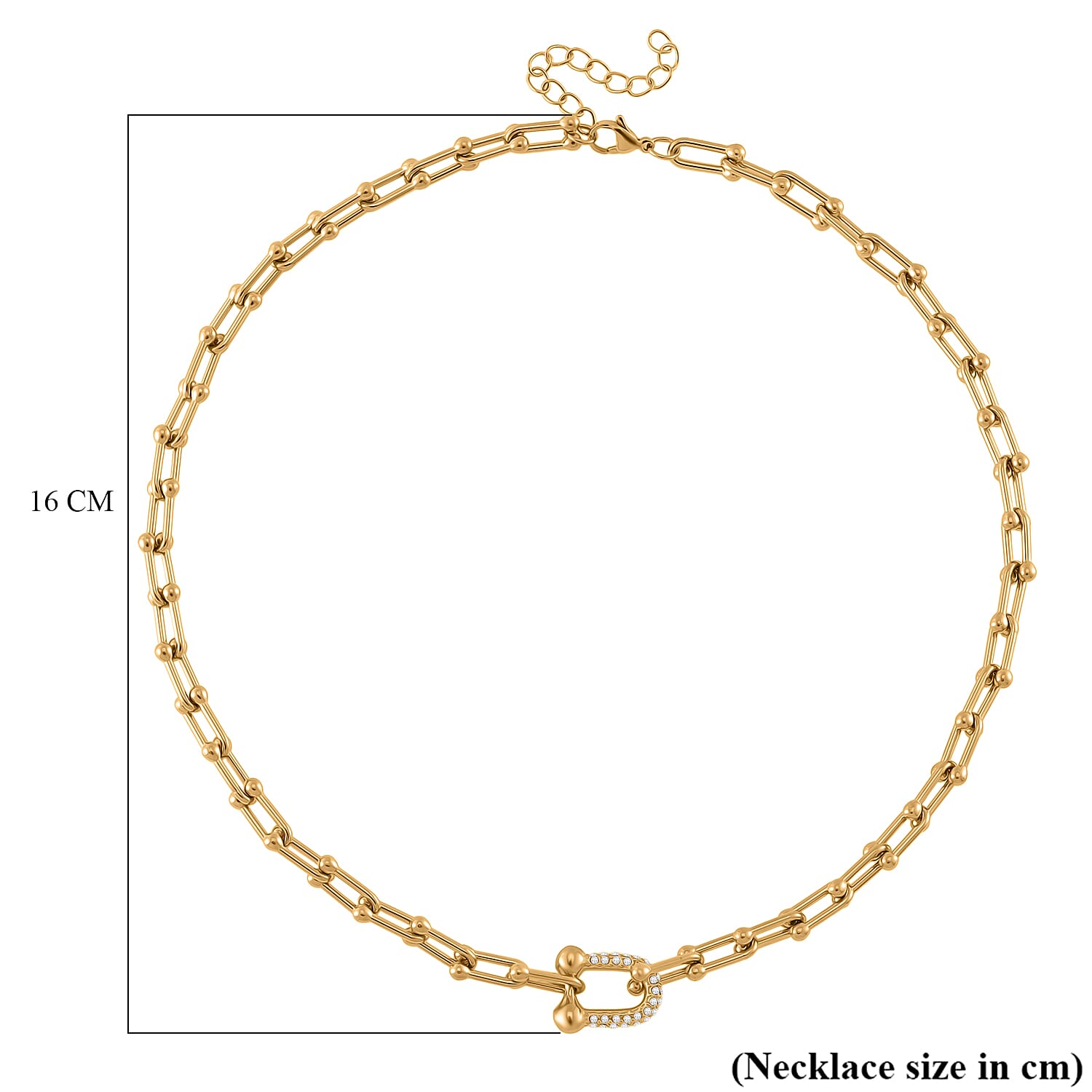 Designer Inspired White Crystal U-Link Necklace (Size - 18 - 2 Ext) with Lobster Clasp in Yellow Gold Tone 7994055 6