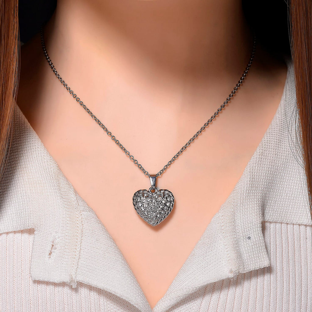 White Crystal Heart Necklace (Size 20)