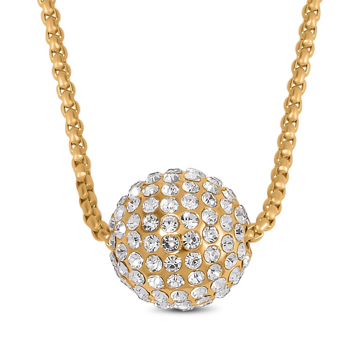 White Austrian Crystal Ball Necklace (Size - 24)-2 Inch Ext.) in Yellow Gold Tone 7662034 0