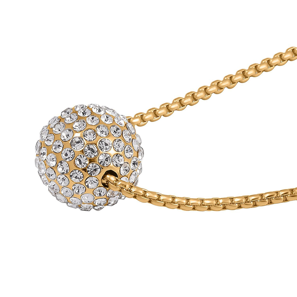 White Austrian Crystal Ball Necklace (Size - 24)-2 Inch Ext.) in Yellow Gold Tone 7662034 3