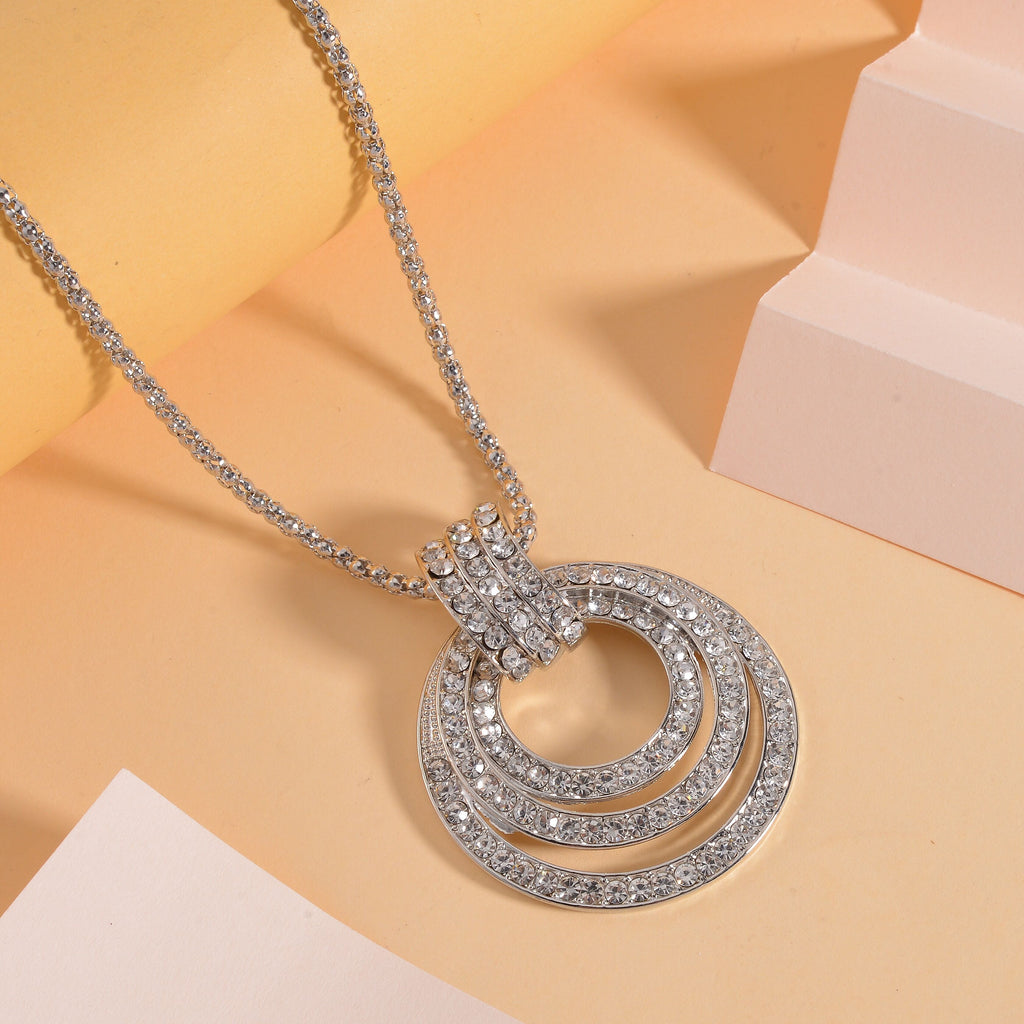 White Austrian Crystal Circle Necklace (Size - 28)